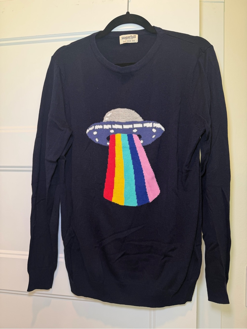 Sugarhill Navy UFO Rainbow Intarsia Crewneck Sweater